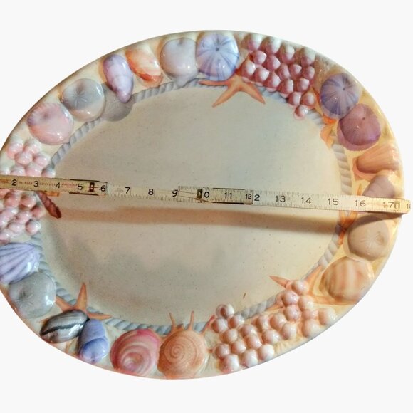 Seashell Platter Oval Plastic Starfish Border Design Beachy Coastal Tropical - Picture 2 of 7